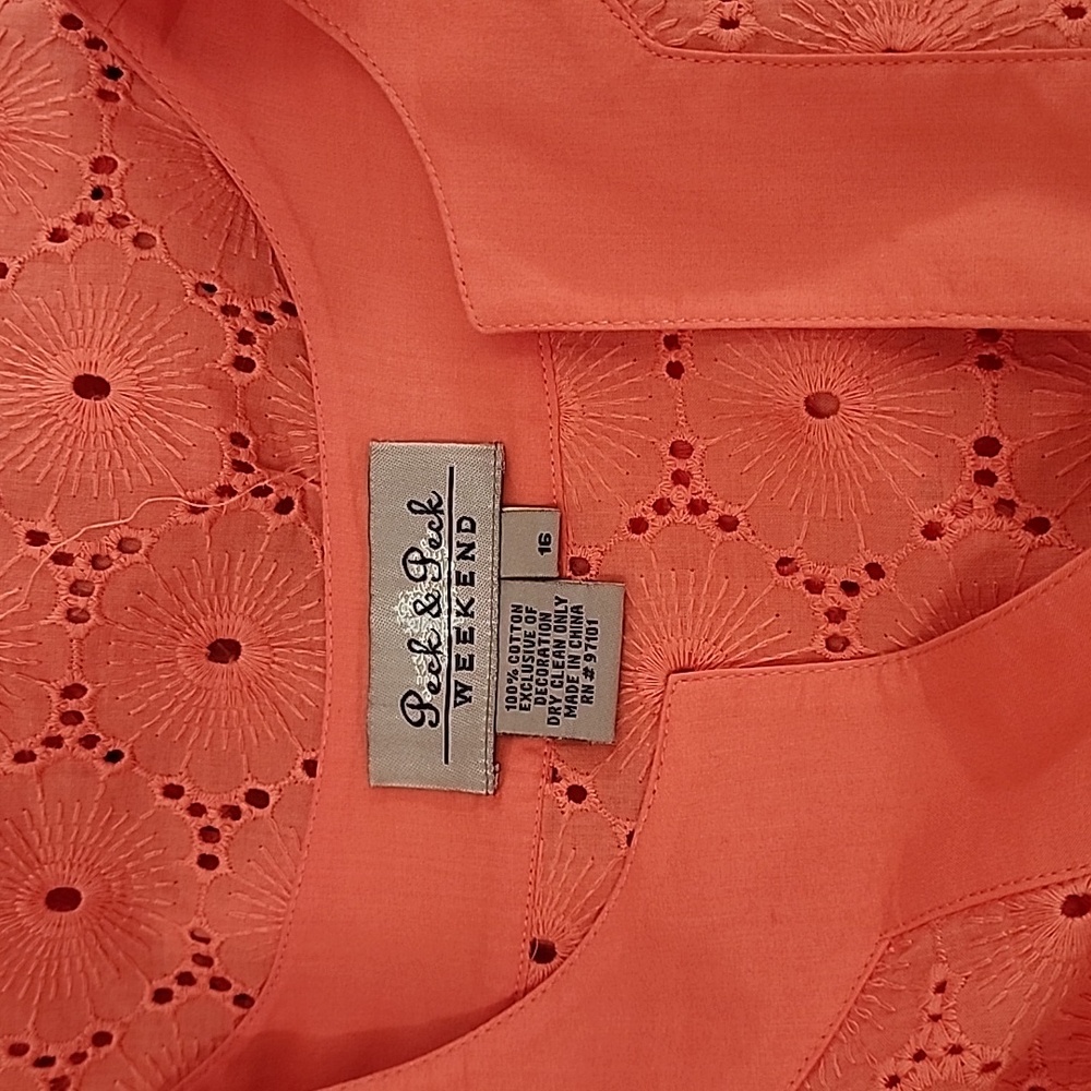 Peck & Peck Weekend Woman Orange Lace Pullover Blouse Shirt Size 16 - Picture 4 of 13